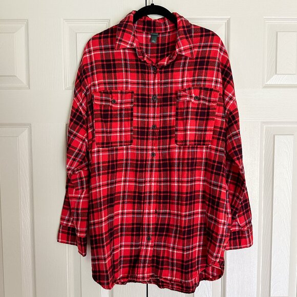 Women's Wild Fable Plaid Flannel Shirt - Red/Black Size L - Picture 1 of 4